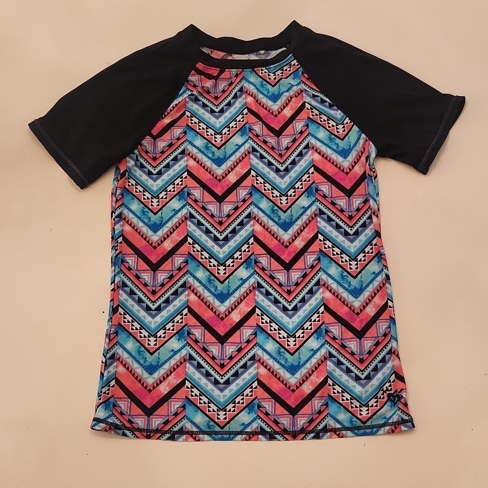 Justice blue pink short sleeve swim rashguard 12